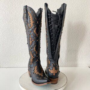Lane Reverie Knee High Womens Cowboy Boots 6.5 Black Brown Western Cowgirl Tall